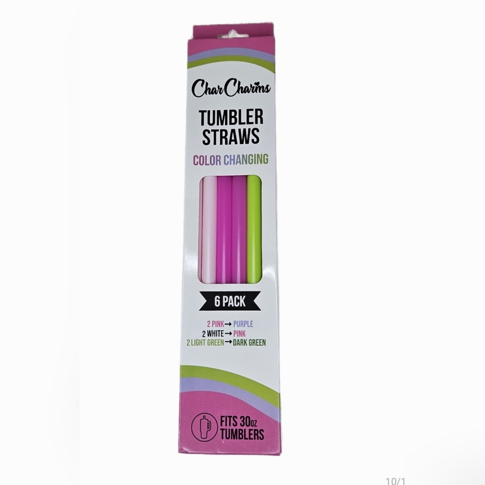 NWT Char Charms Color Changing Reusable Tumbler Straws 6-Pack 30oz
